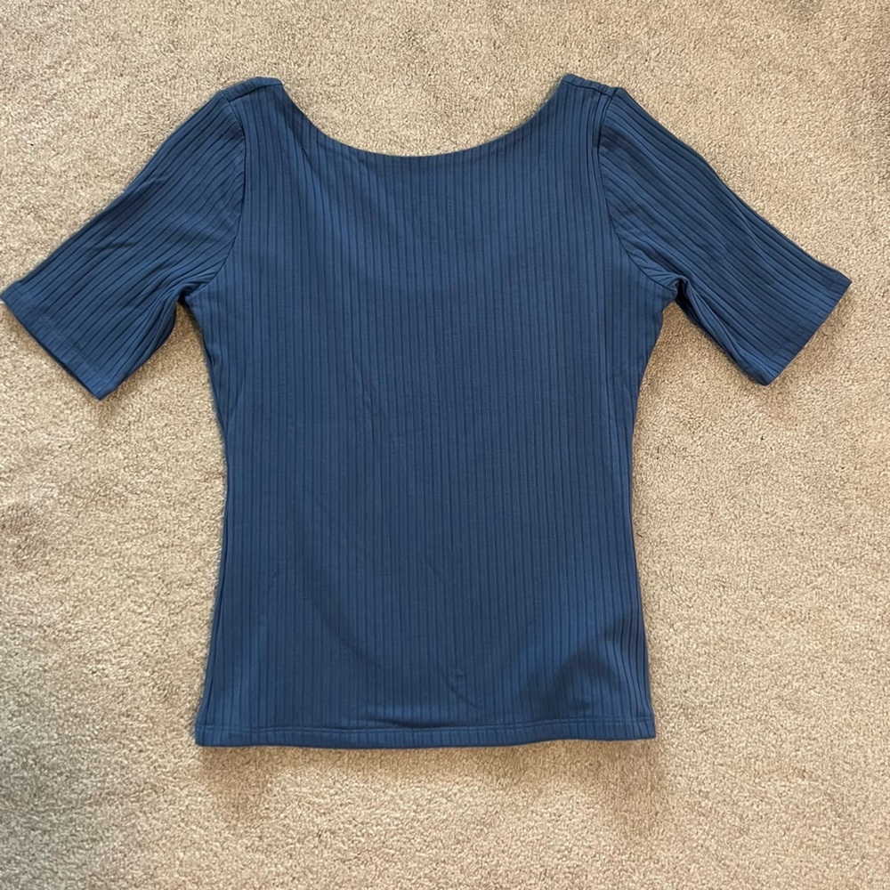 Abercrombie & Fitch Blue Fitted Ribbed Top Small
